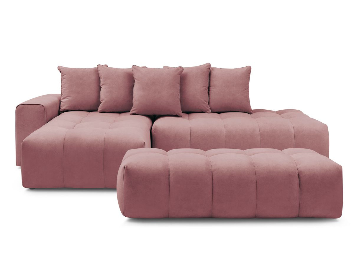 Canapé d'angle fixe MONT-BLANC velours avec pouf