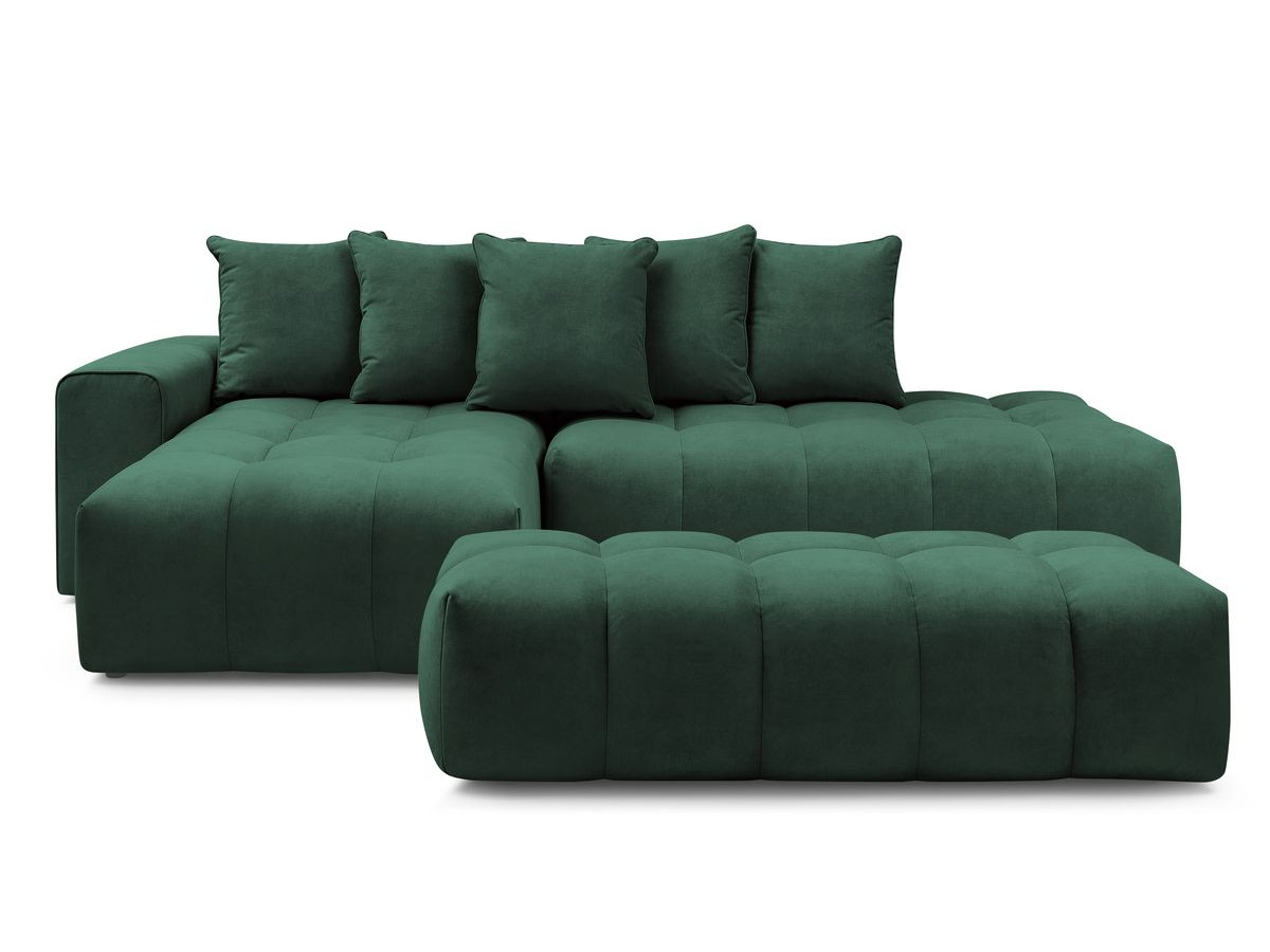 Canapé d'angle fixe MONT-BLANC velours avec pouf