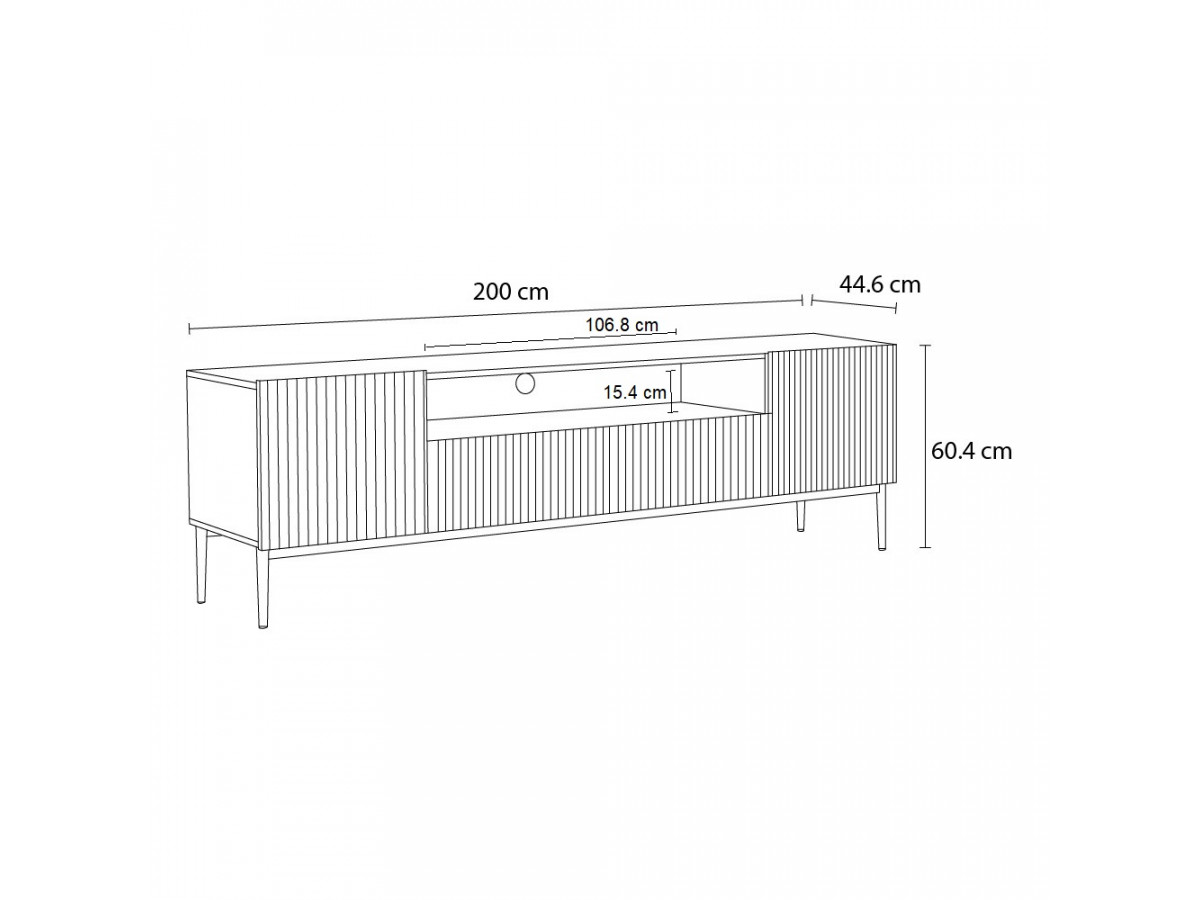 KASHA 200 cm tv-meubel met nis Zwarte poten