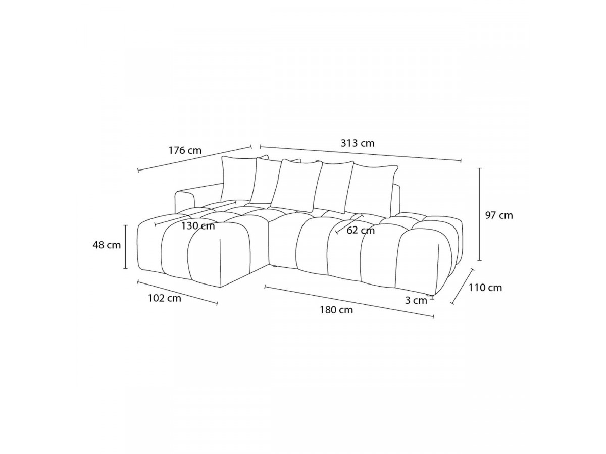 Canapé d'angle fixe EVEREST tissu chiné - Orange - Angle droit - 10 coussins