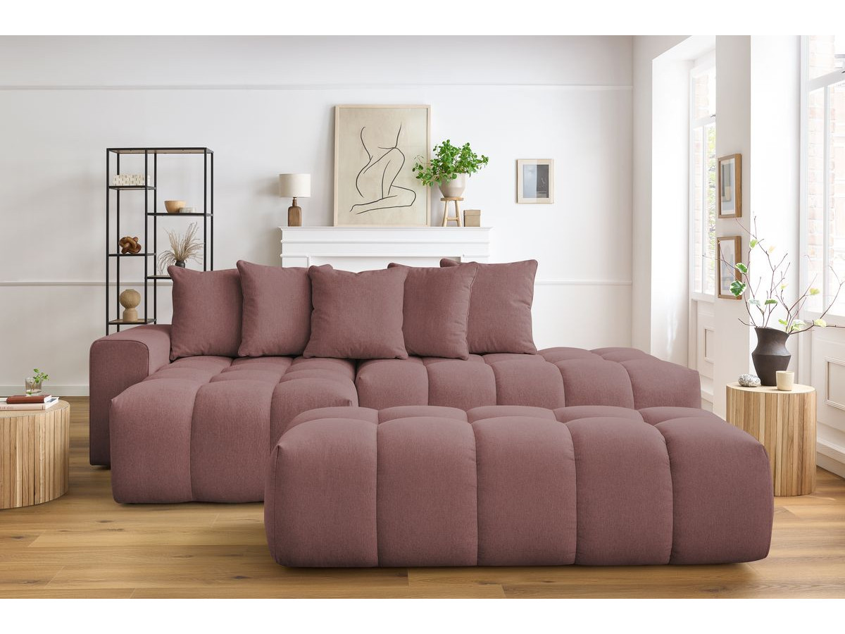 Canapé d'angle fixe MONT-BLANC tissu avec pouf rose angle gauche BOBOCHIC 4 places - Vue supplémentaire 3