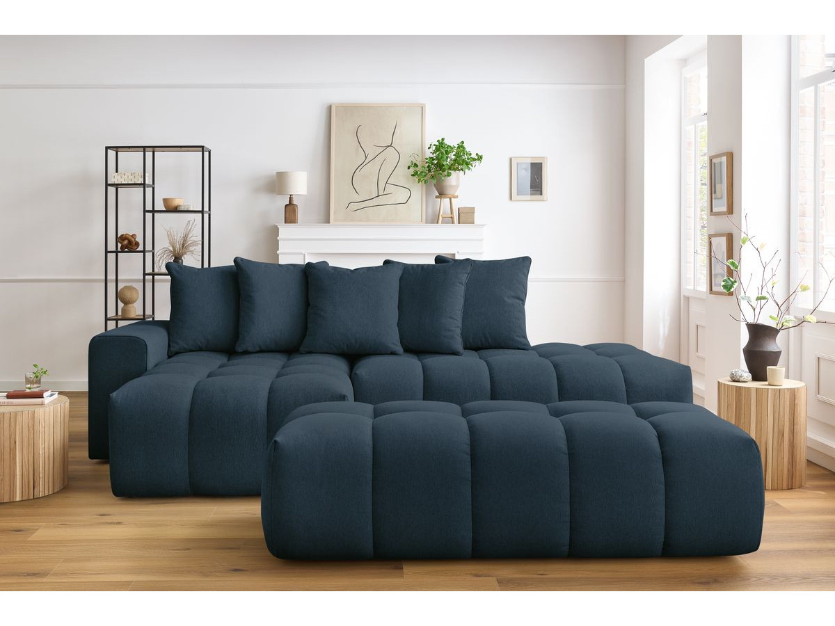 Canapé d'angle fixe MONT-BLANC tissu avec pouf bleu foncé angle gauche BOBOCHIC 4 places - Vue supplémentaire 3