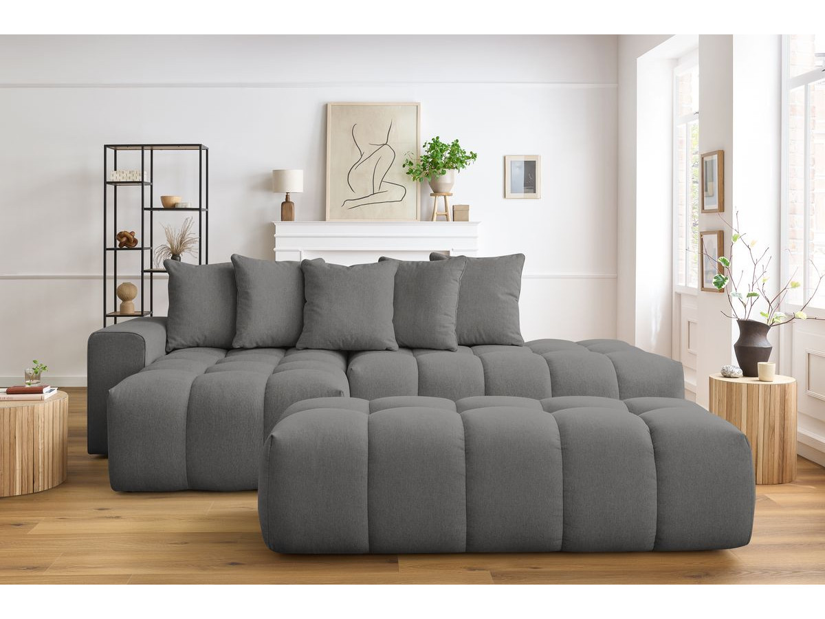 Canapé d'angle fixe MONT-BLANC tissu avec pouf gris foncé angle gauche BOBOCHIC 4 places - Vue supplémentaire 3