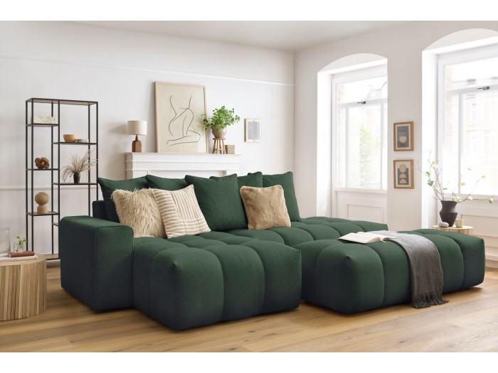 Canapé d'angle fixe MONT-BLANC tissu avec pouf