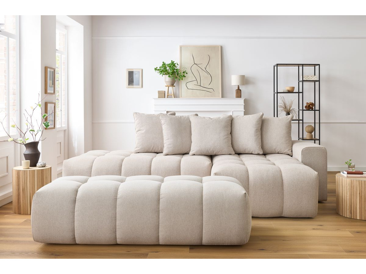 Canapé d'angle fixe MONT-BLANC tissu avec pouf beige angle droit BOBOCHIC 4 places - Vue supplémentaire 3