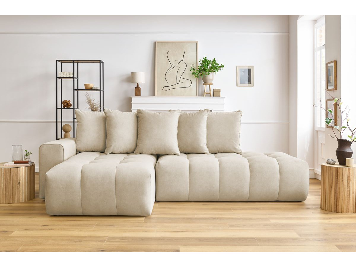 Canapé d'angle fixe MONT-BLANC velours beige angle gauche BOBOCHIC 3 places - Vue supplémentaire 3