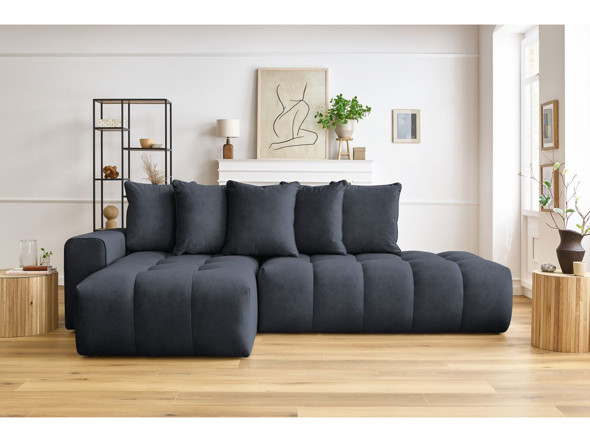 Canapé d'angle fixe MONT-BLANC velours bleu foncé angle gauche BOBOCHIC 3 places - Vue supplémentaire 3