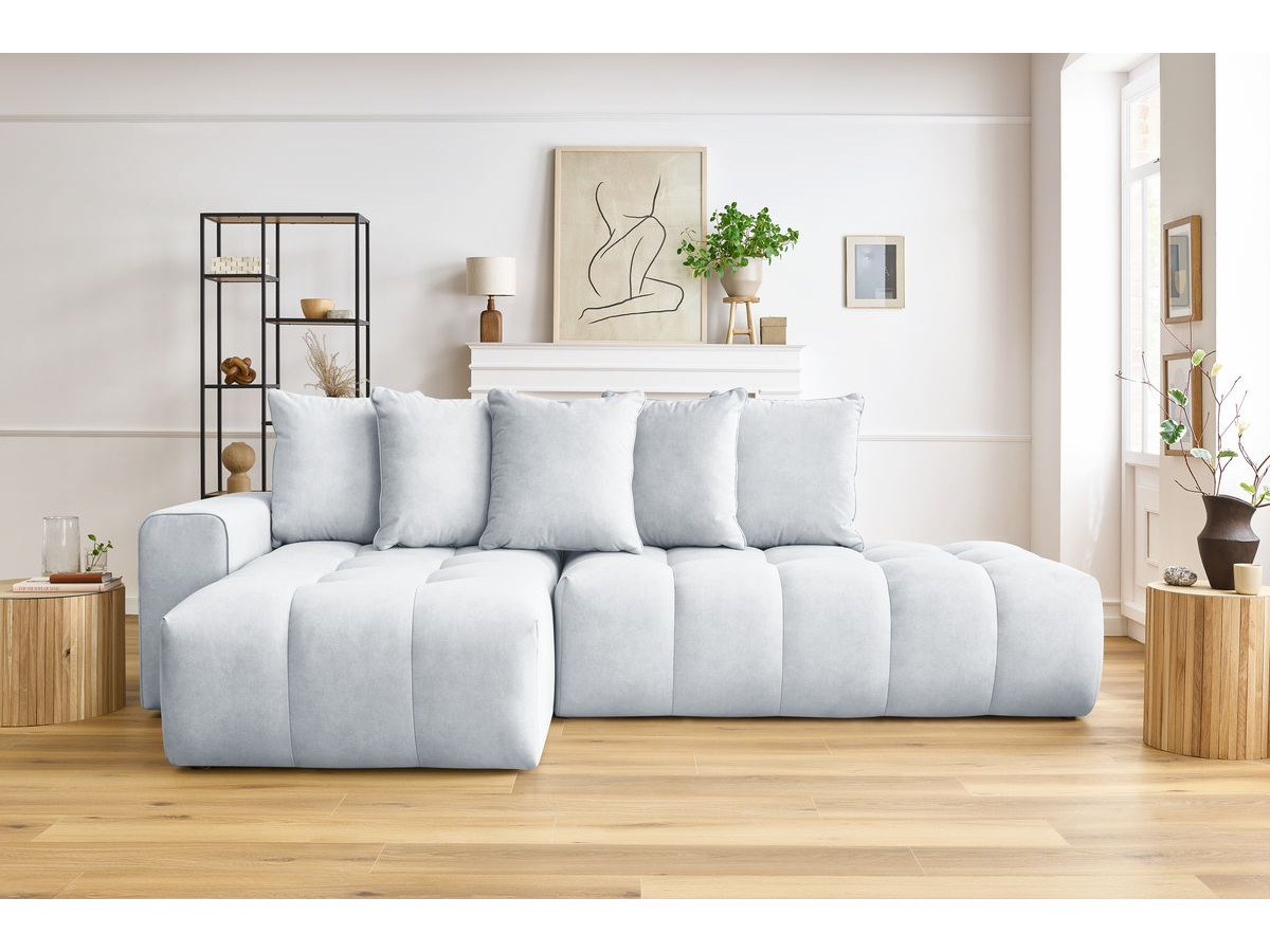 Canapé d'angle fixe MONT-BLANC velours gris clair angle gauche BOBOCHIC 3 places - Vue supplémentaire 3