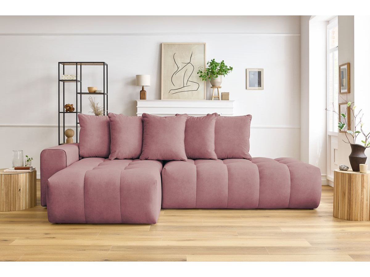 Canapé d'angle fixe MONT-BLANC velours rose angle gauche BOBOCHIC 3 places - Vue supplémentaire 3