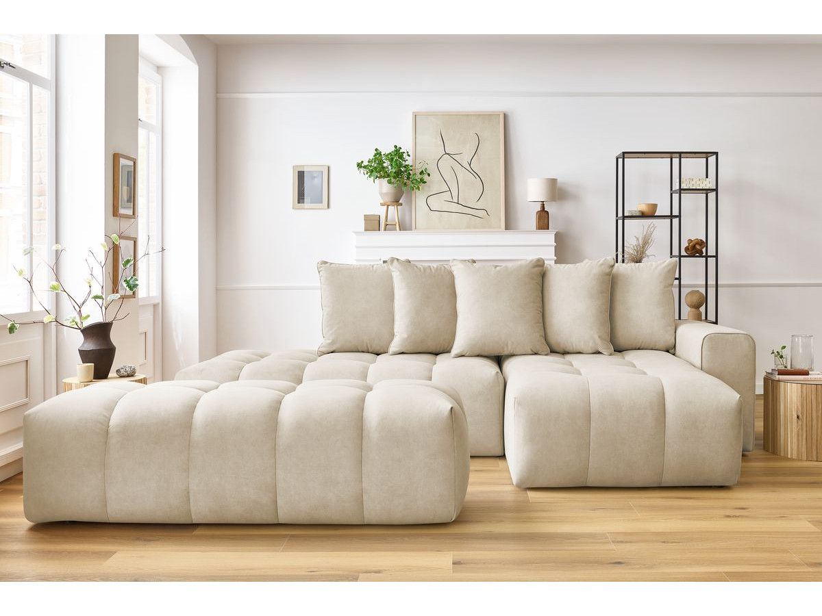 Canapé d'angle MONT-BLANC velours avec pouf beige — vue 5