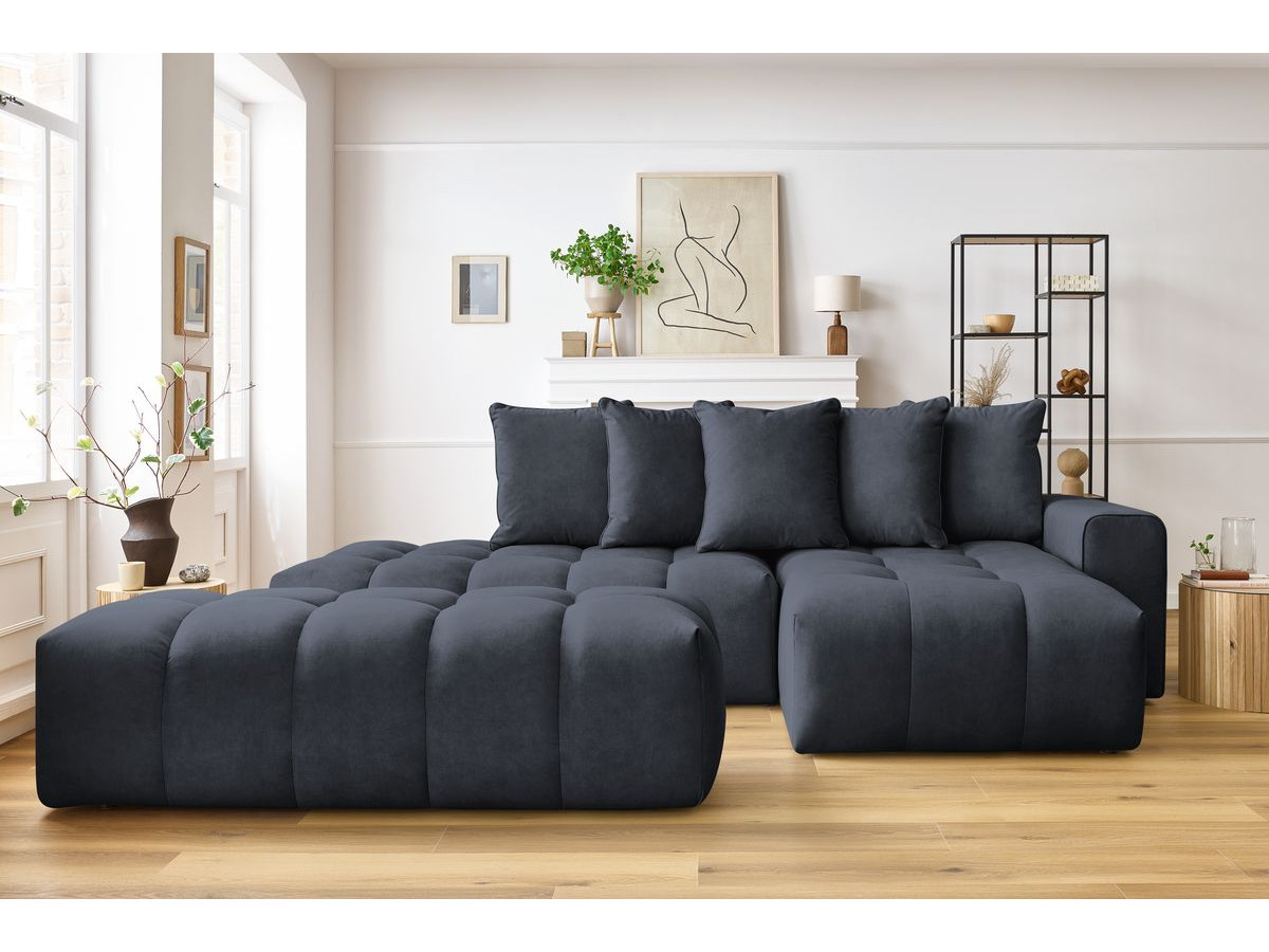 Canapé d'angle MONT-BLANC velours avec pouf bleu foncé — vue 5