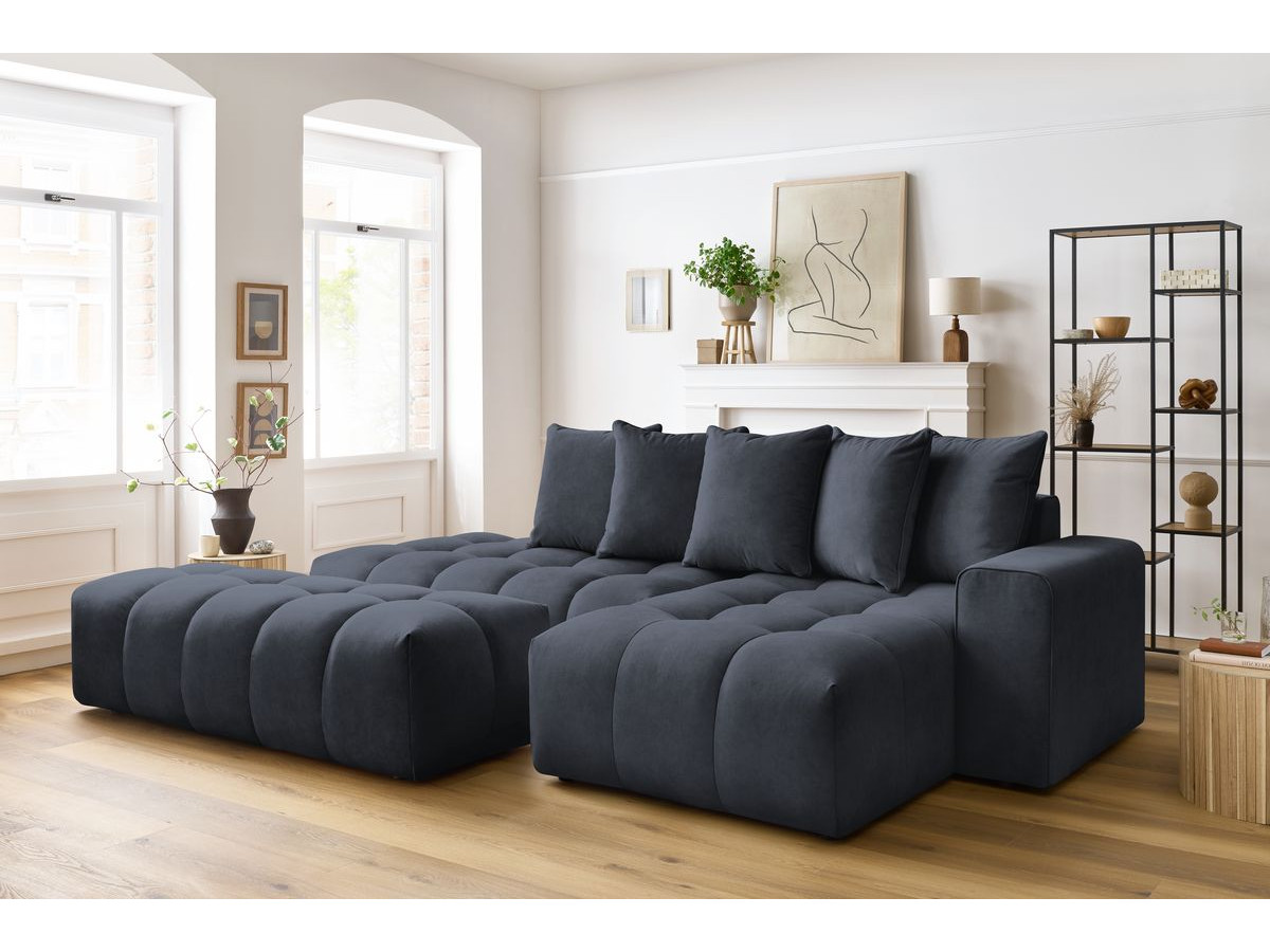 Canapé d'angle fixe MONT-BLANC velours avec pouf
