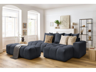 Canapé d'angle fixe MONT-BLANC velours avec pouf