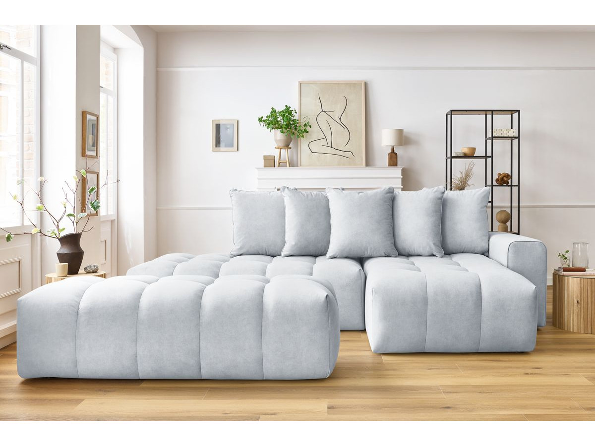 Canapé d'angle MONT-BLANC velours avec pouf gris clair — vue 5