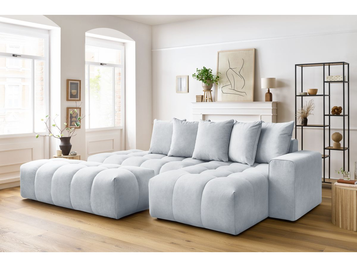Canapé d'angle fixe MONT-BLANC velours avec pouf