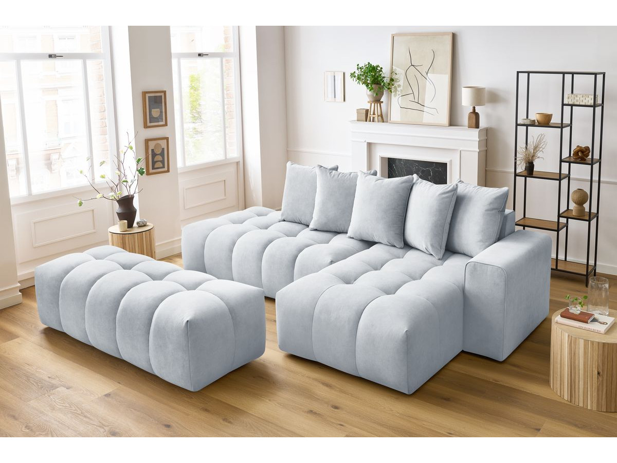 Canapé d'angle fixe MONT-BLANC velours avec pouf