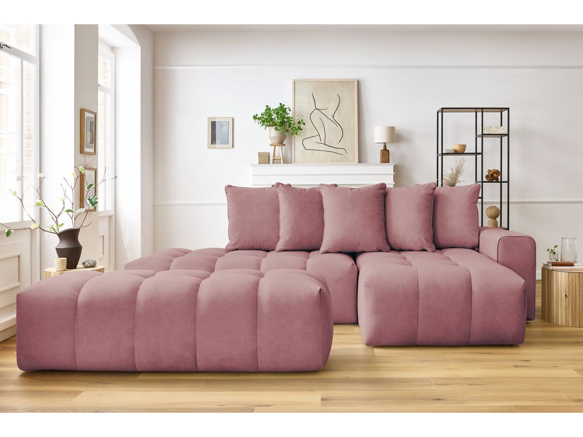 Canapé d'angle MONT-BLANC velours avec pouf rose — vue 5