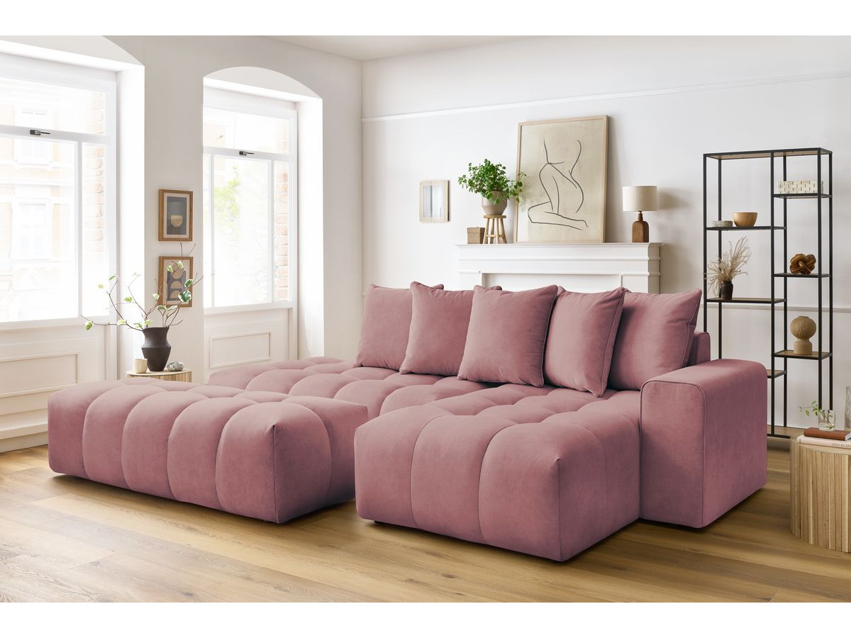 Canapé d'angle MONT-BLANC velours avec pouf rose — vue 6