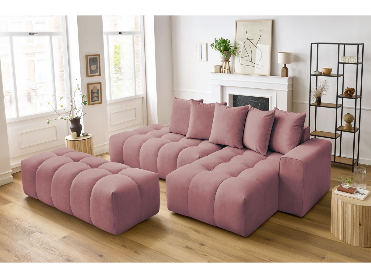 Canapé d'angle fixe MONT-BLANC velours avec pouf