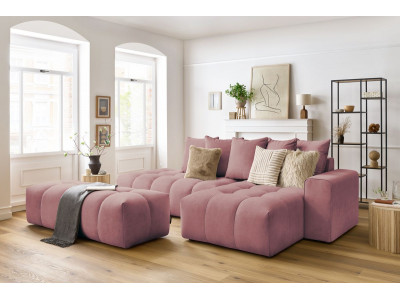Canapé d'angle fixe MONT-BLANC velours avec pouf