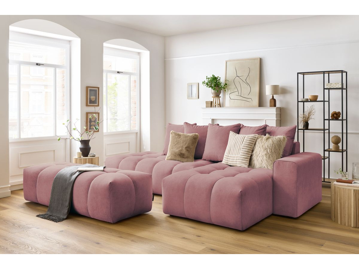 Canapé d'angle fixe MONT-BLANC velours avec pouf