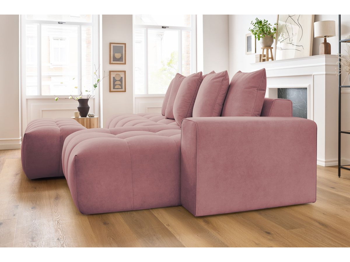 Canapé d'angle fixe MONT-BLANC velours avec pouf