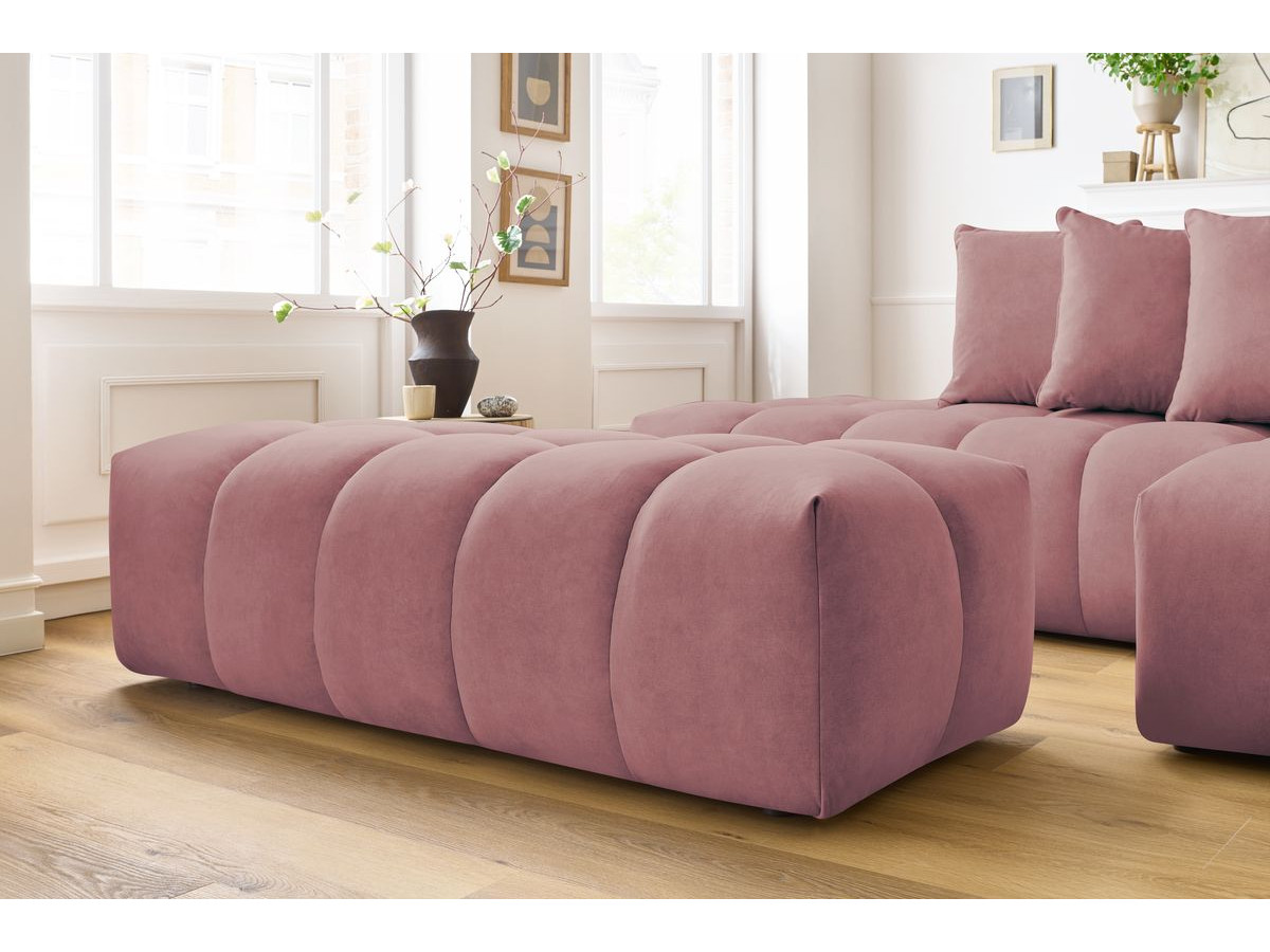 Canapé d'angle fixe MONT-BLANC velours avec pouf