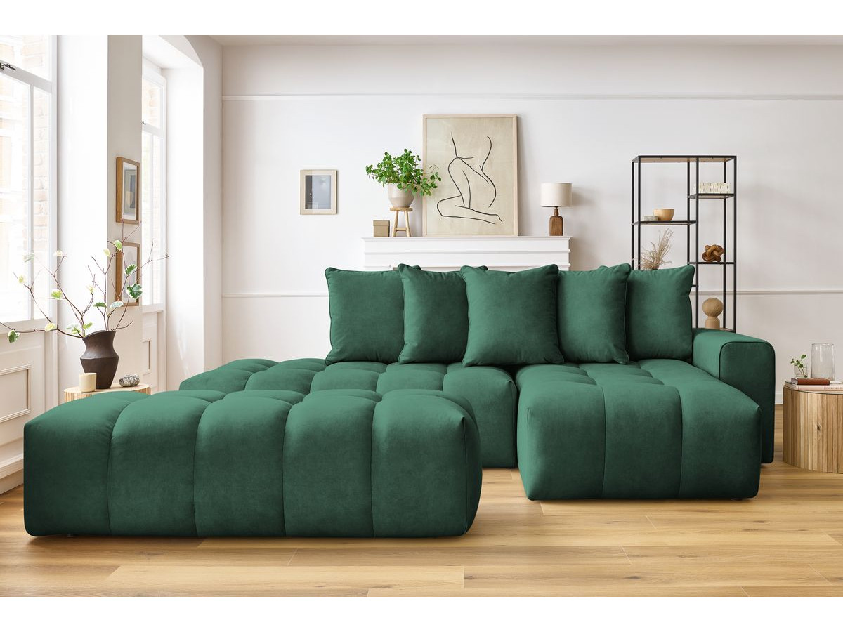 Canapé d'angle MONT-BLANC velours avec pouf vert — vue 5