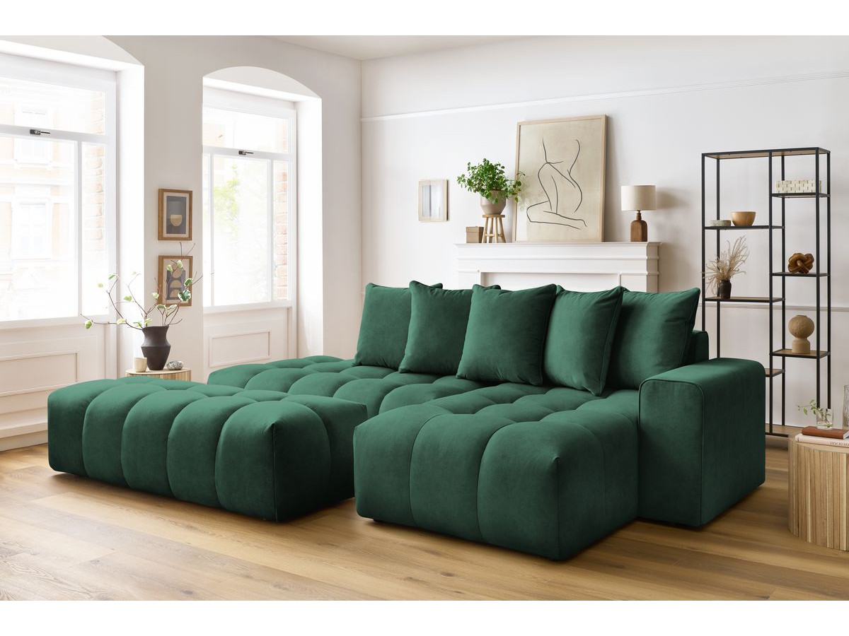 Canapé d'angle MONT-BLANC velours avec pouf vert — vue 6