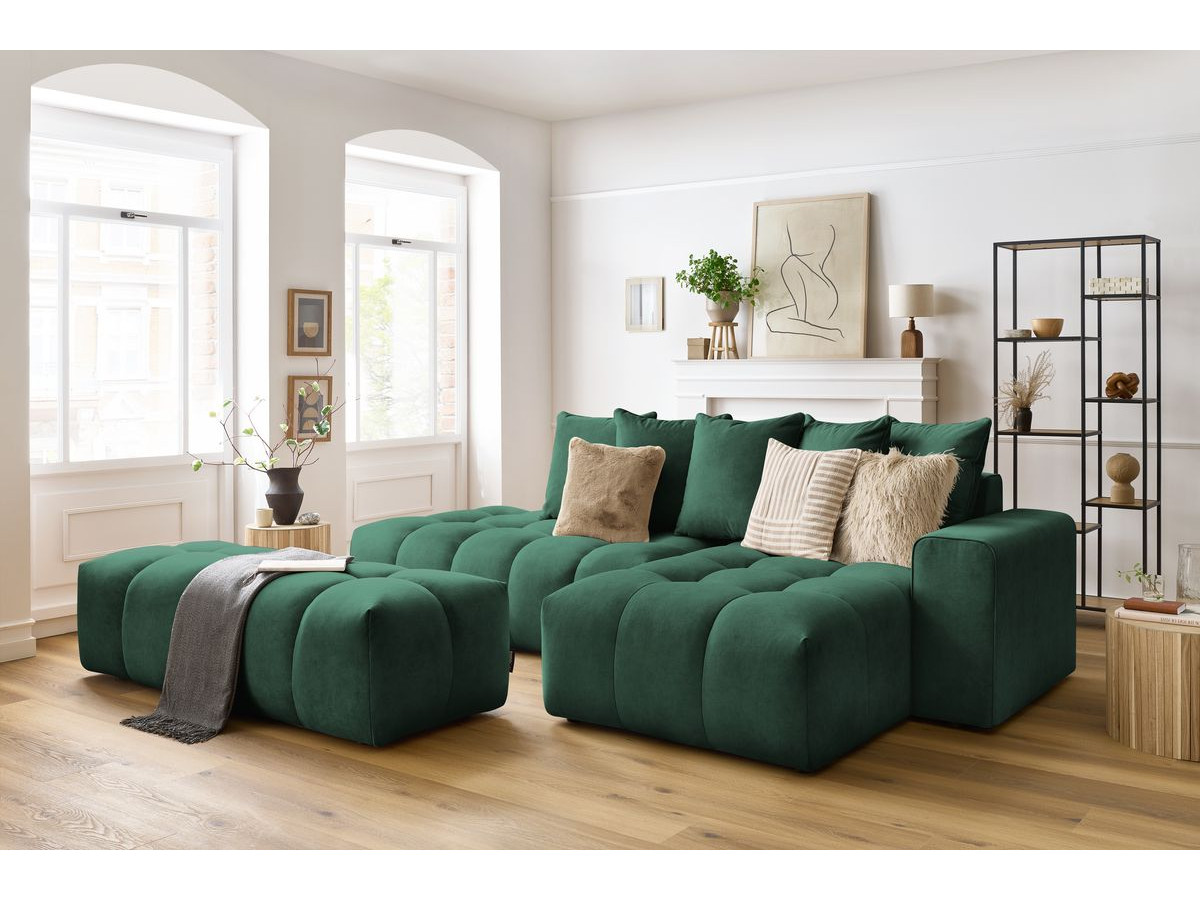 Canapé d'angle MONT-BLANC velours avec pouf vert