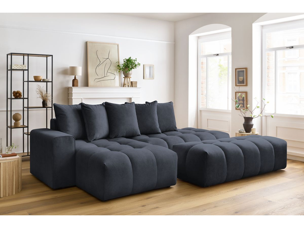 Canapé d'angle fixe MONT-BLANC velours avec pouf