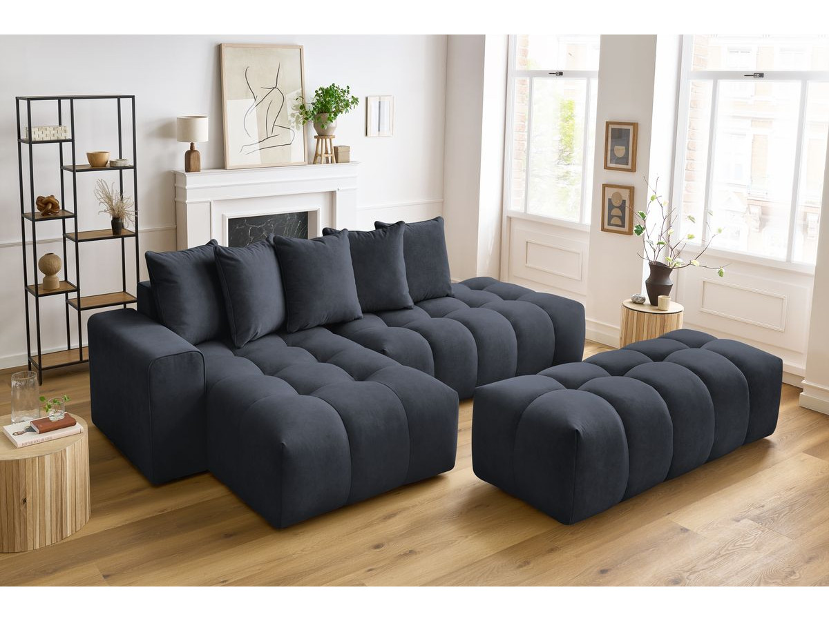 Canapé d'angle fixe MONT-BLANC velours avec pouf
