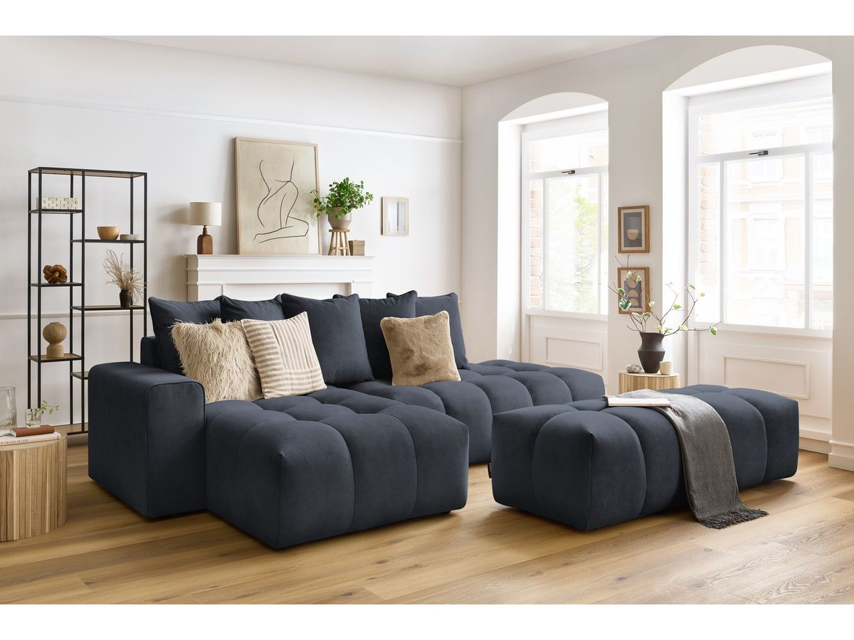 Canapé d'angle fixe MONT-BLANC velours avec pouf