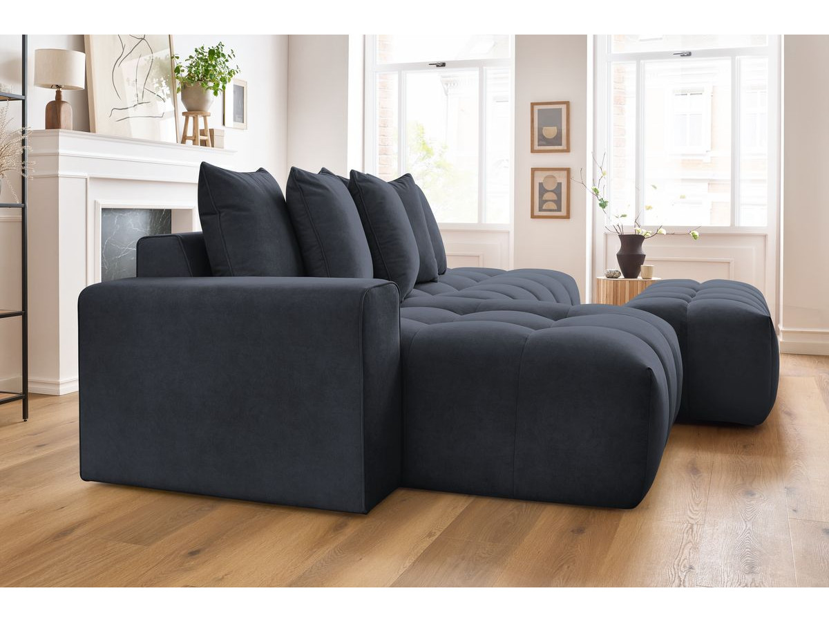 Canapé d'angle fixe MONT-BLANC velours avec pouf