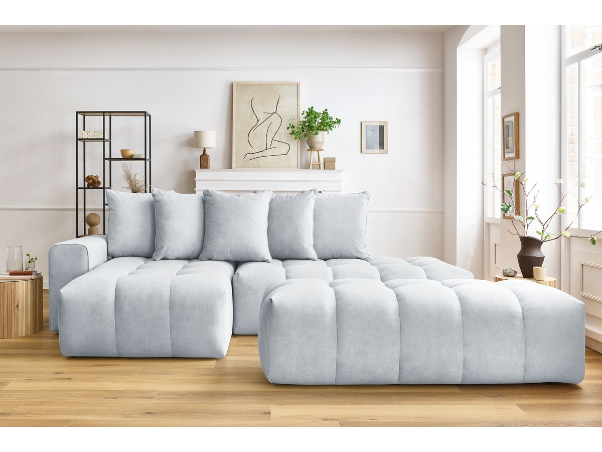 Canapé d'angle fixe MONT-BLANC velours avec pouf gris clair angle gauche BOBOCHIC 4 places - Vue supplémentaire 3