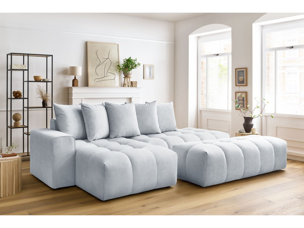 Canapé d'angle fixe MONT-BLANC velours avec pouf