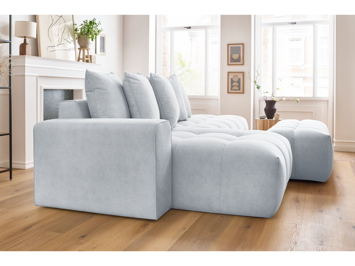 Canapé d'angle fixe MONT-BLANC velours avec pouf