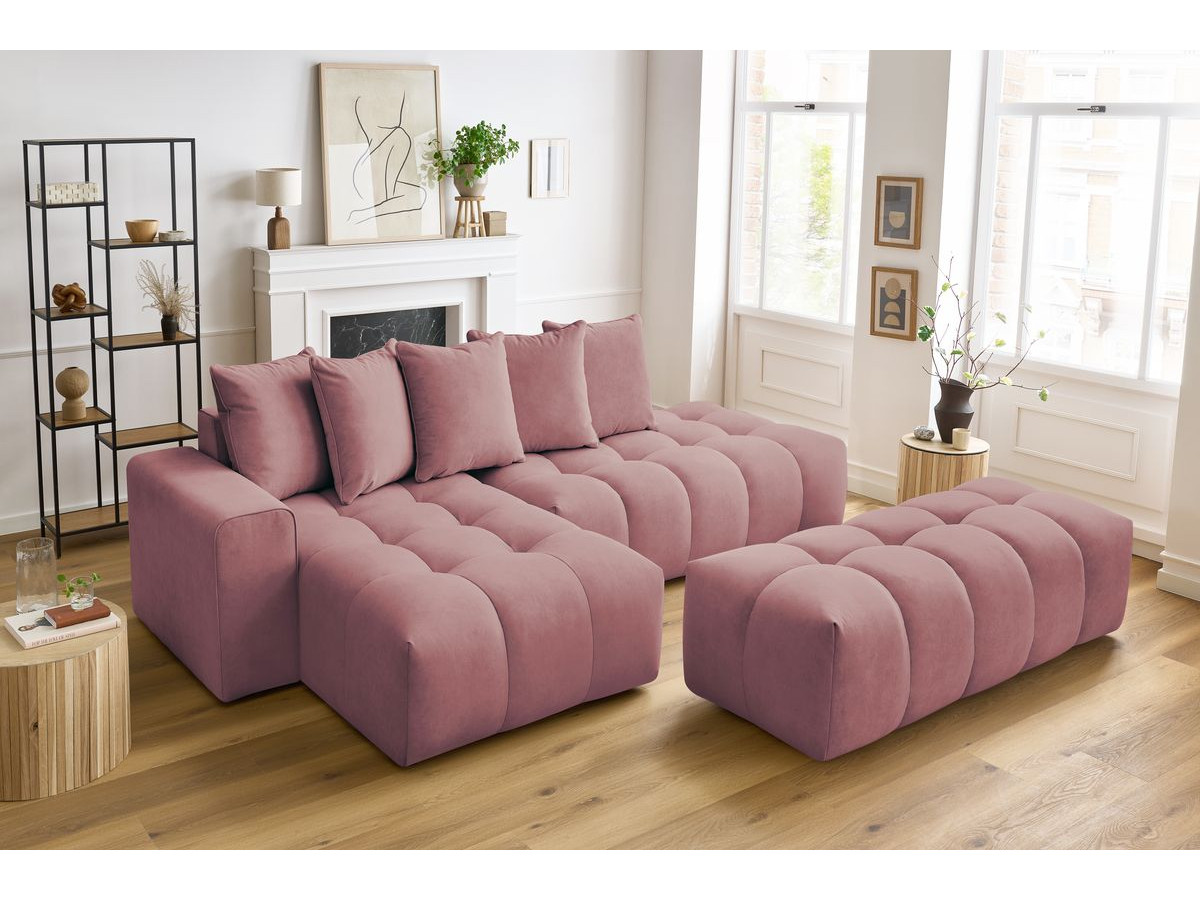 Canapé d'angle fixe MONT-BLANC velours avec pouf