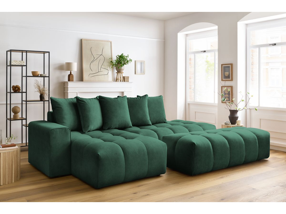Canapé d'angle fixe MONT-BLANC velours avec pouf