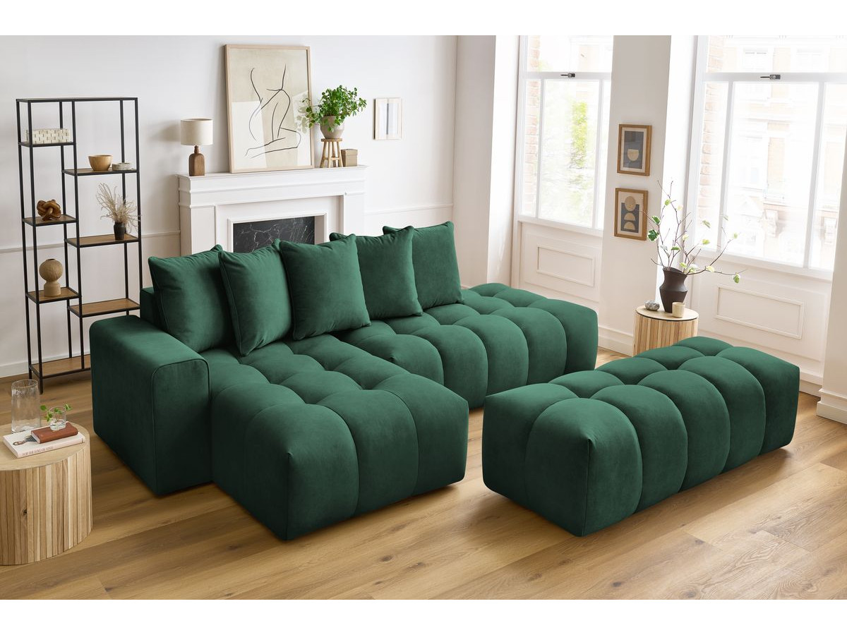 Canapé d'angle fixe MONT-BLANC velours avec pouf