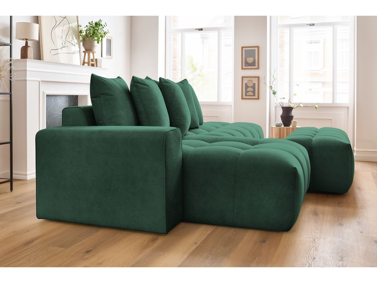 Canapé d'angle fixe MONT-BLANC velours avec pouf