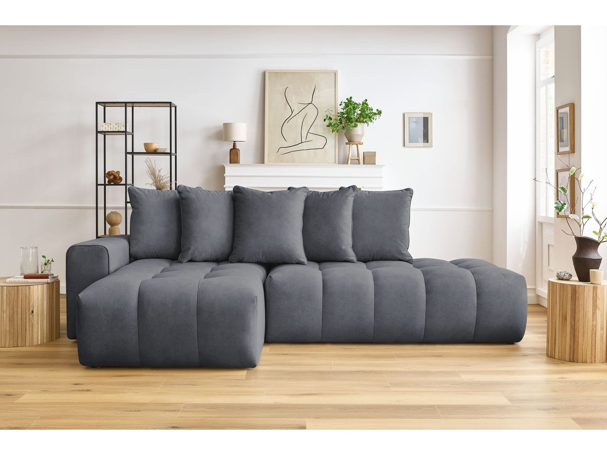 Canapé d'angle fixe MONT-BLANC velours gris foncé angle gauche BOBOCHIC 3 places - Vue supplémentaire 3