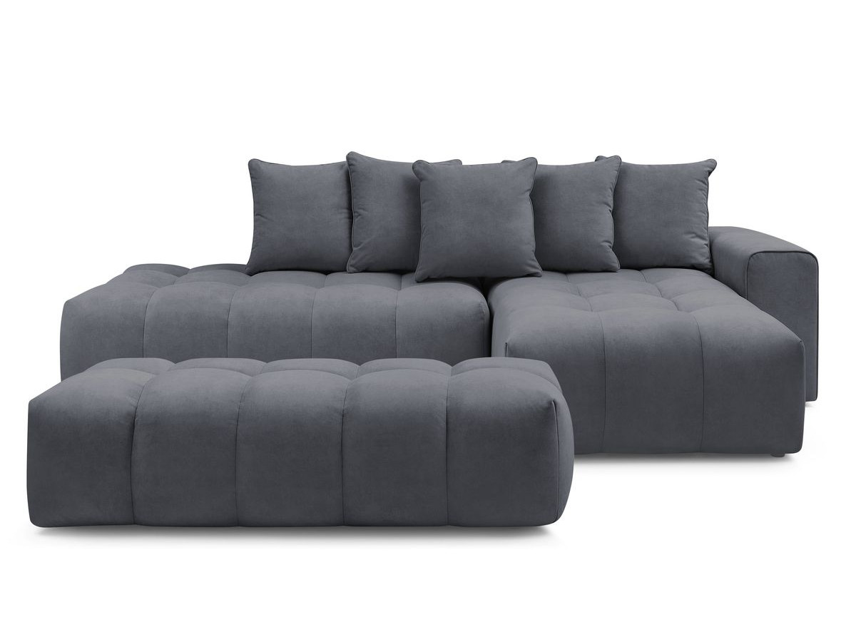 Canapé d'angle fixe MONT-BLANC velours avec pouf
