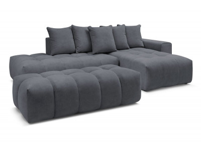 Canapé d'angle fixe MONT-BLANC velours avec pouf