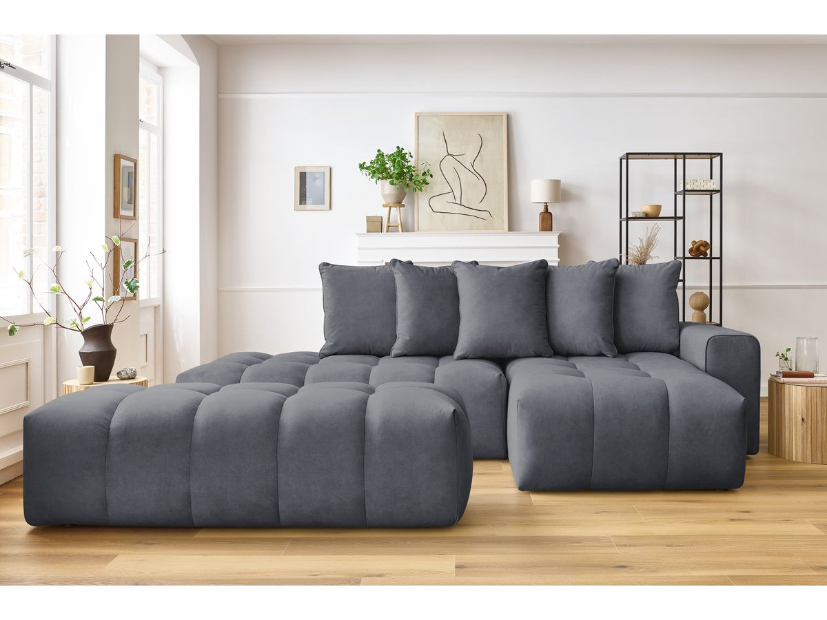 Canapé d'angle MONT-BLANC velours avec pouf gris foncé — vue 5