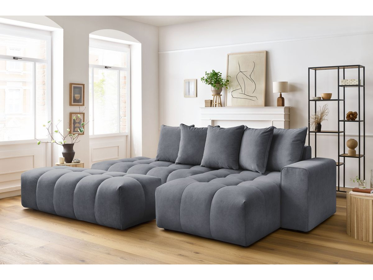 Canapé d'angle MONT-BLANC velours avec pouf gris foncé — vue 6