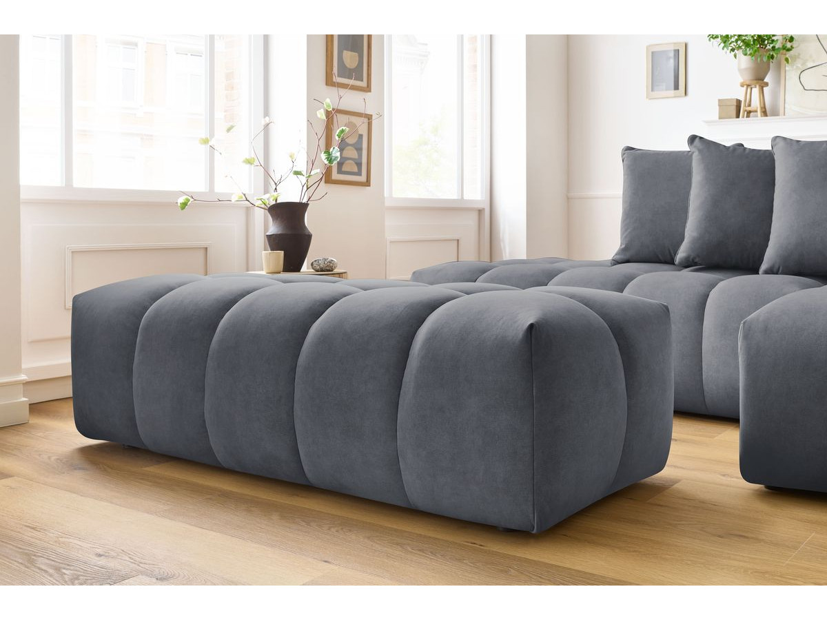 Canapé d'angle fixe MONT-BLANC velours avec pouf