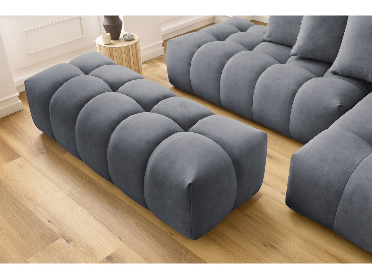 Canapé d'angle fixe MONT-BLANC velours avec pouf