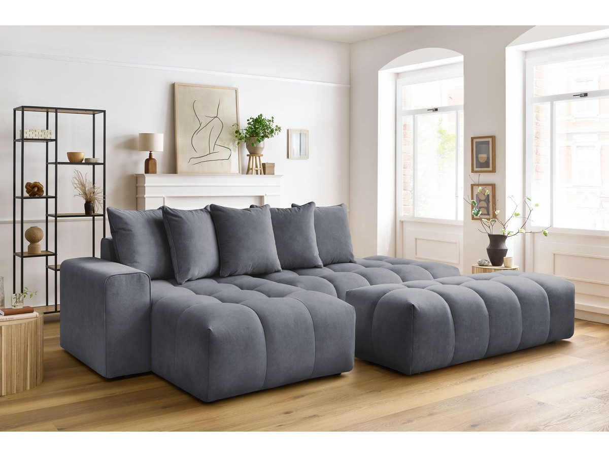 Canapé d'angle fixe MONT-BLANC velours avec pouf