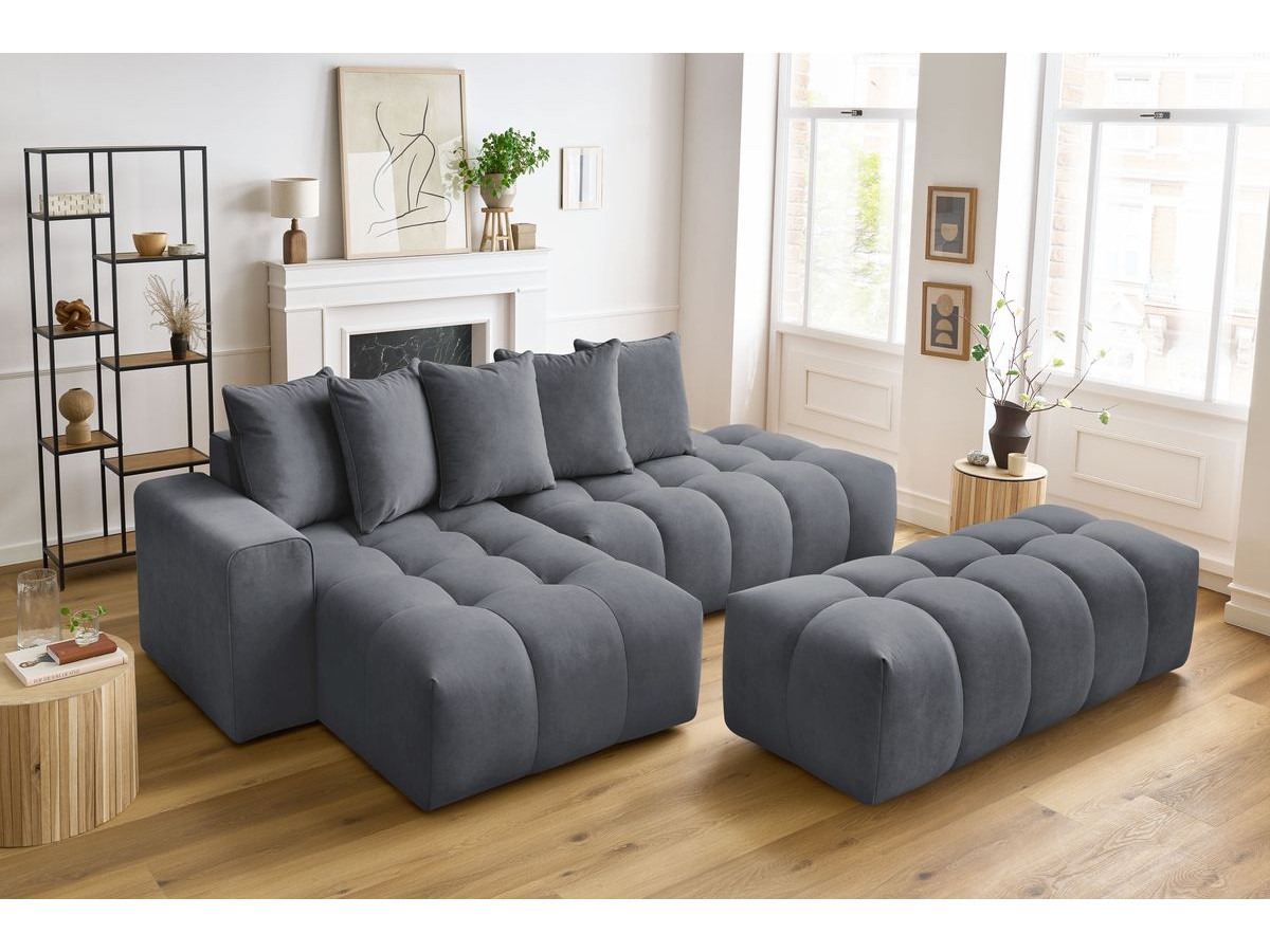 Canapé d'angle fixe MONT-BLANC velours avec pouf